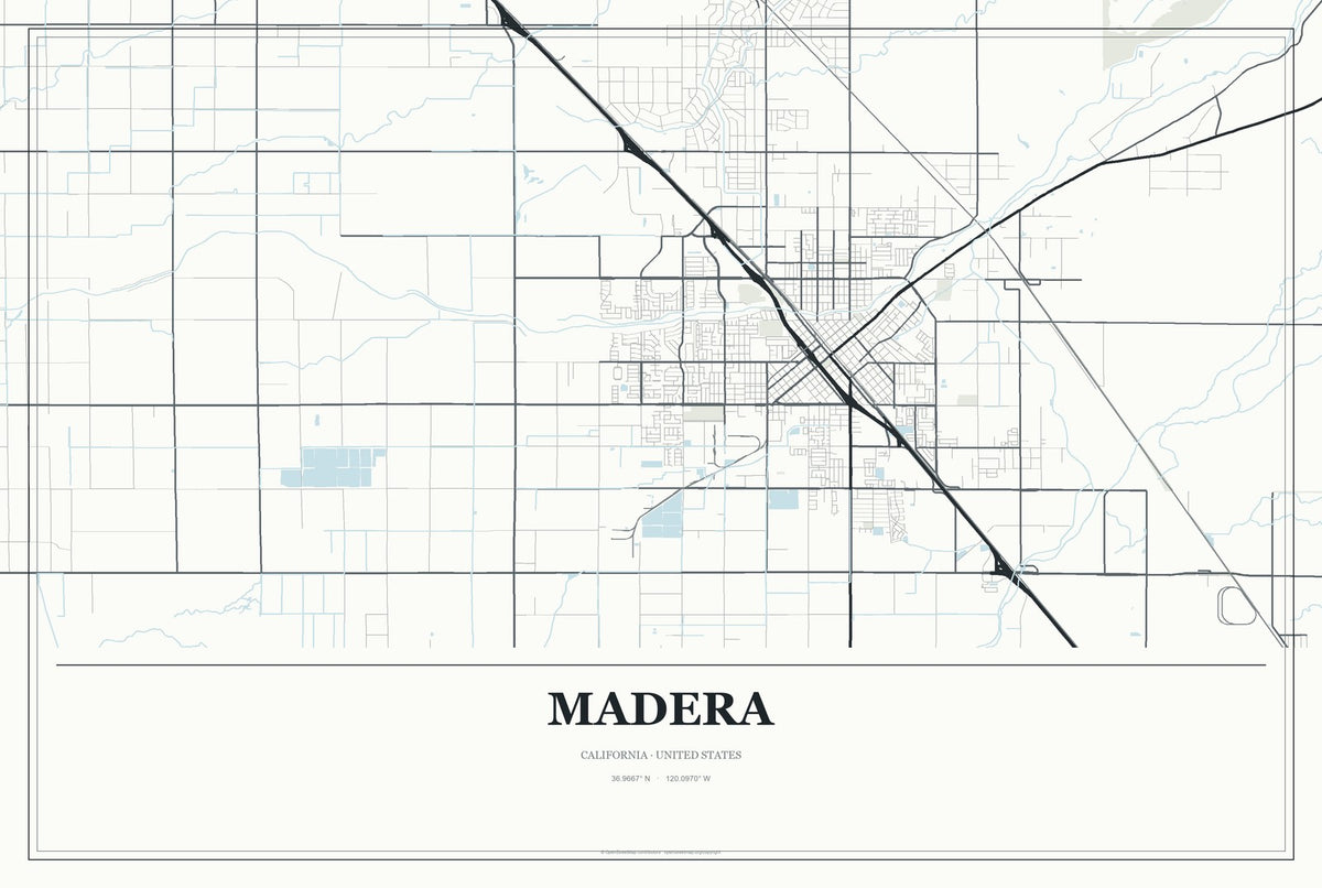 Madera, California City Map Aluminum Sign in Gallery Air style