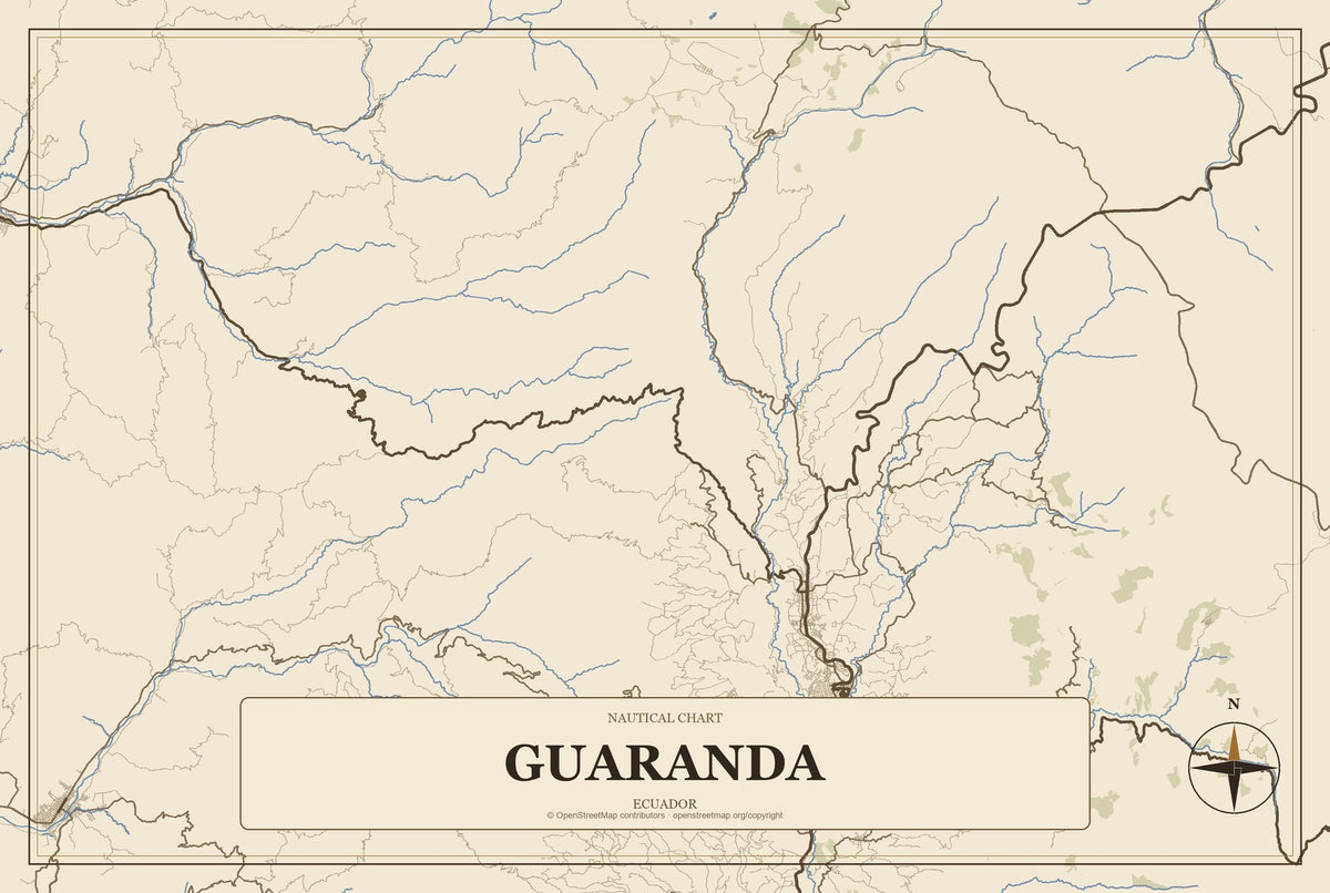 Guaranda, Ecuador City Map Aluminum Sign in Heritage Nautical style