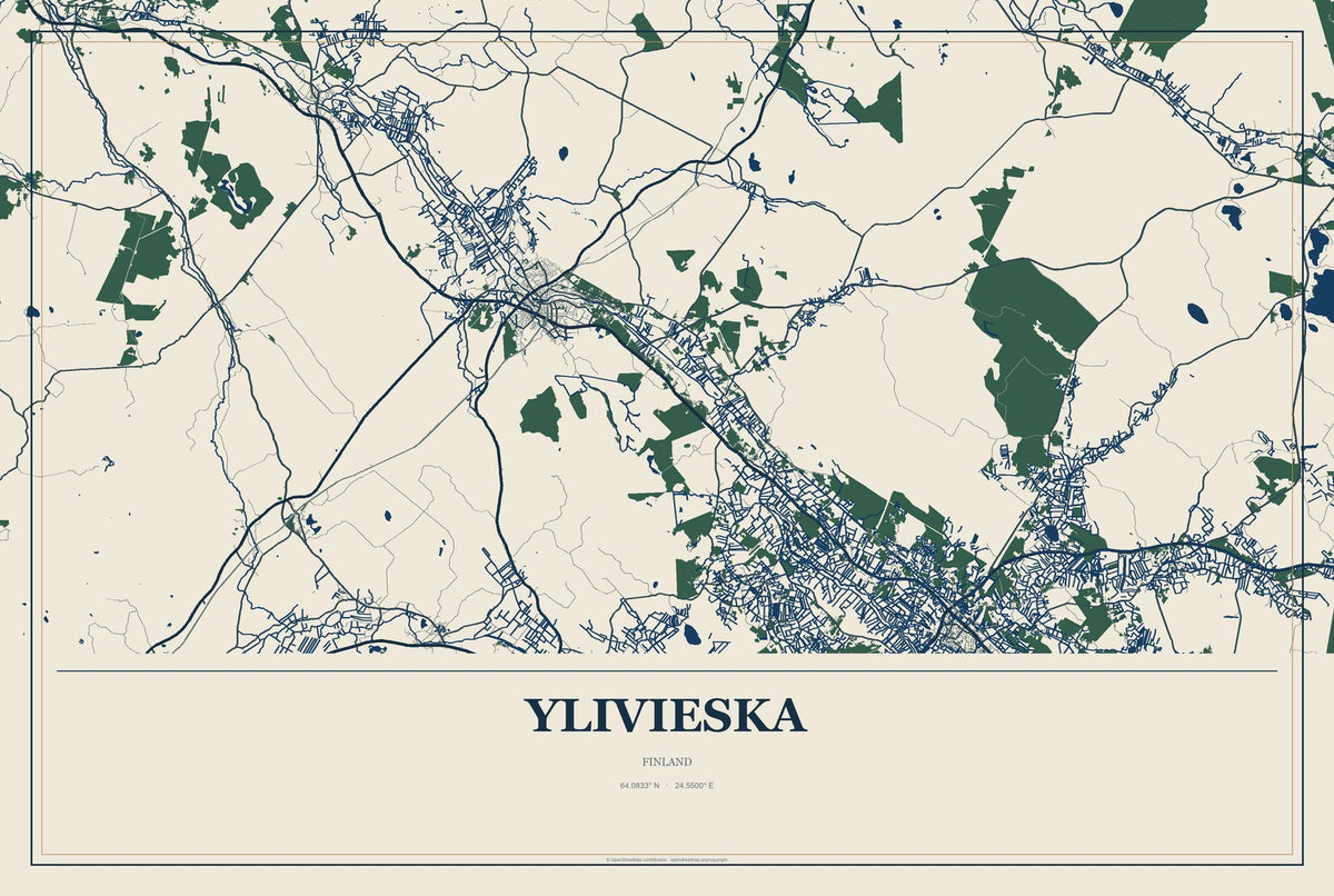 Ylivieska, Finland City Map Aluminum Sign in Coastal Cutout style