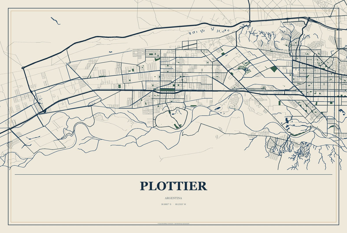 Plottier, Argentina City Map Aluminum Sign in Coastal Cutout style