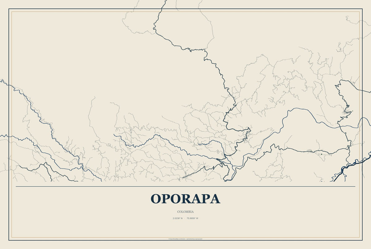 Oporapa, Colombia City Map Aluminum Sign in Coastal Cutout style