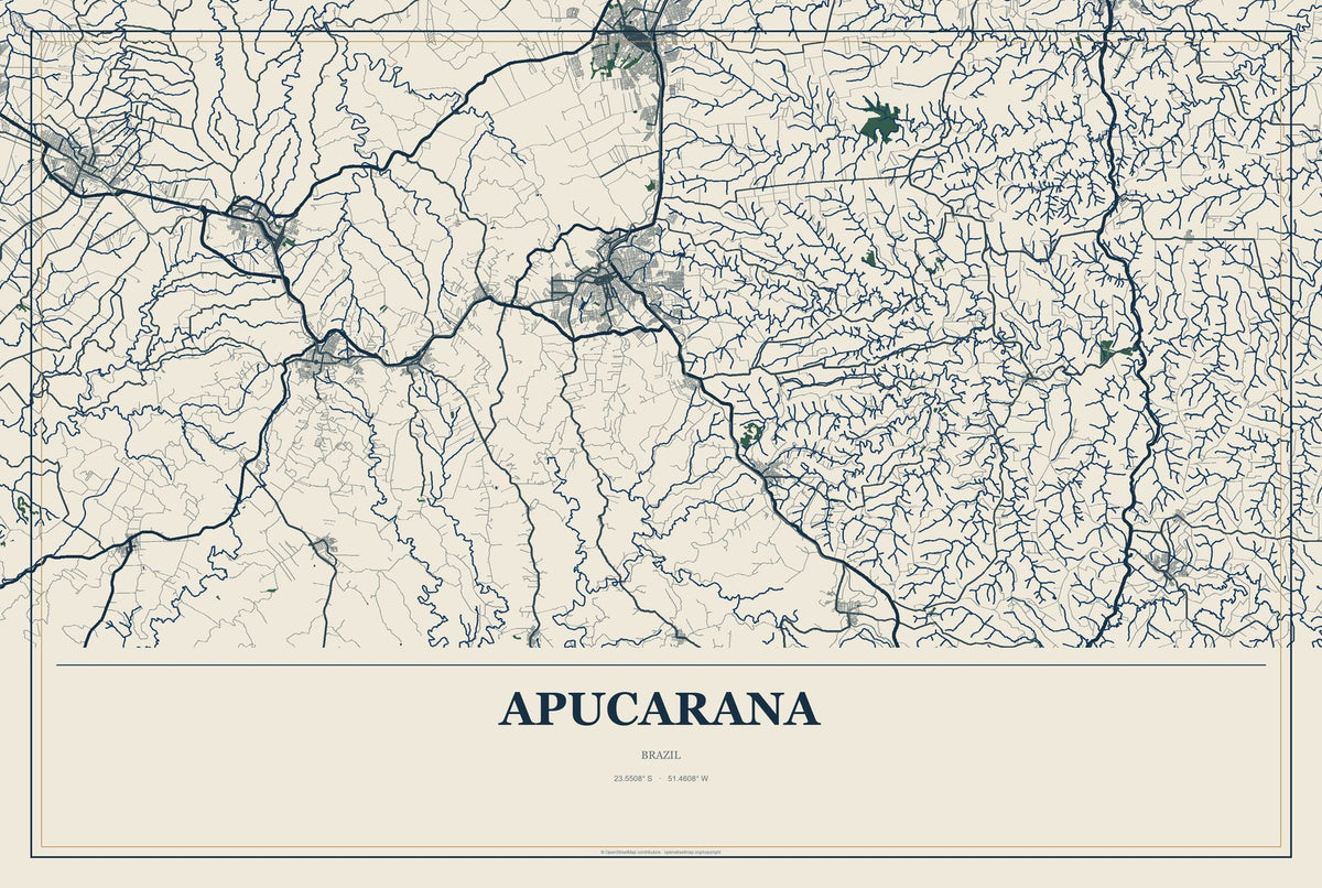 Apucarana, Brazil City Map Aluminum Sign in Coastal Cutout style