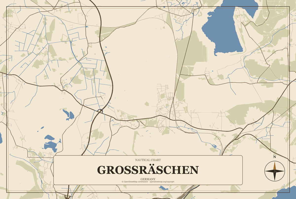 Großräschen, Germany City Map Aluminum Sign in Heritage Nautical style