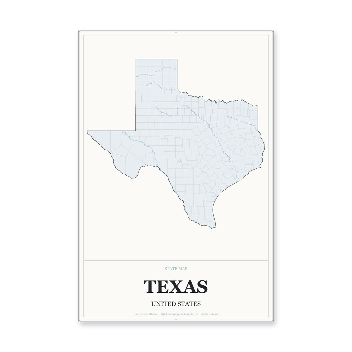 Texas state map aluminum sign in Gallery Air style