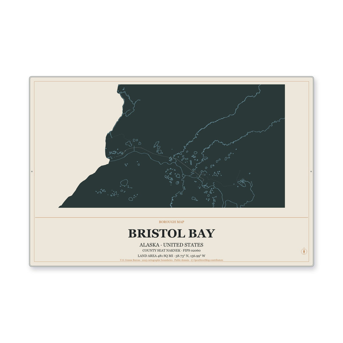 Bristol Bay Borough, Alaska Map Aluminum Sign in Headline Atlas style