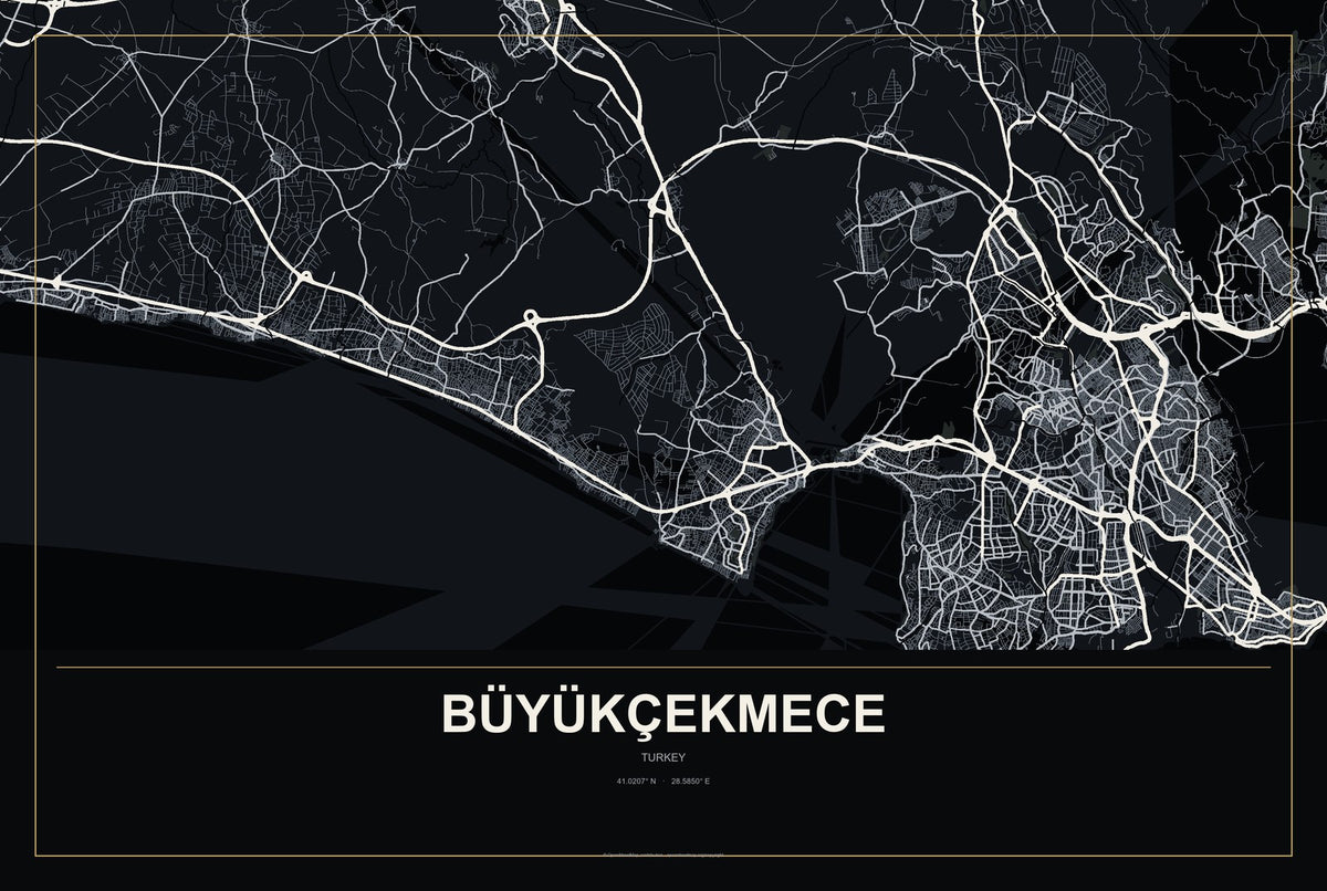 Büyükçekmece, Turkey City Map Aluminum Sign in Metropolitan Noir style
