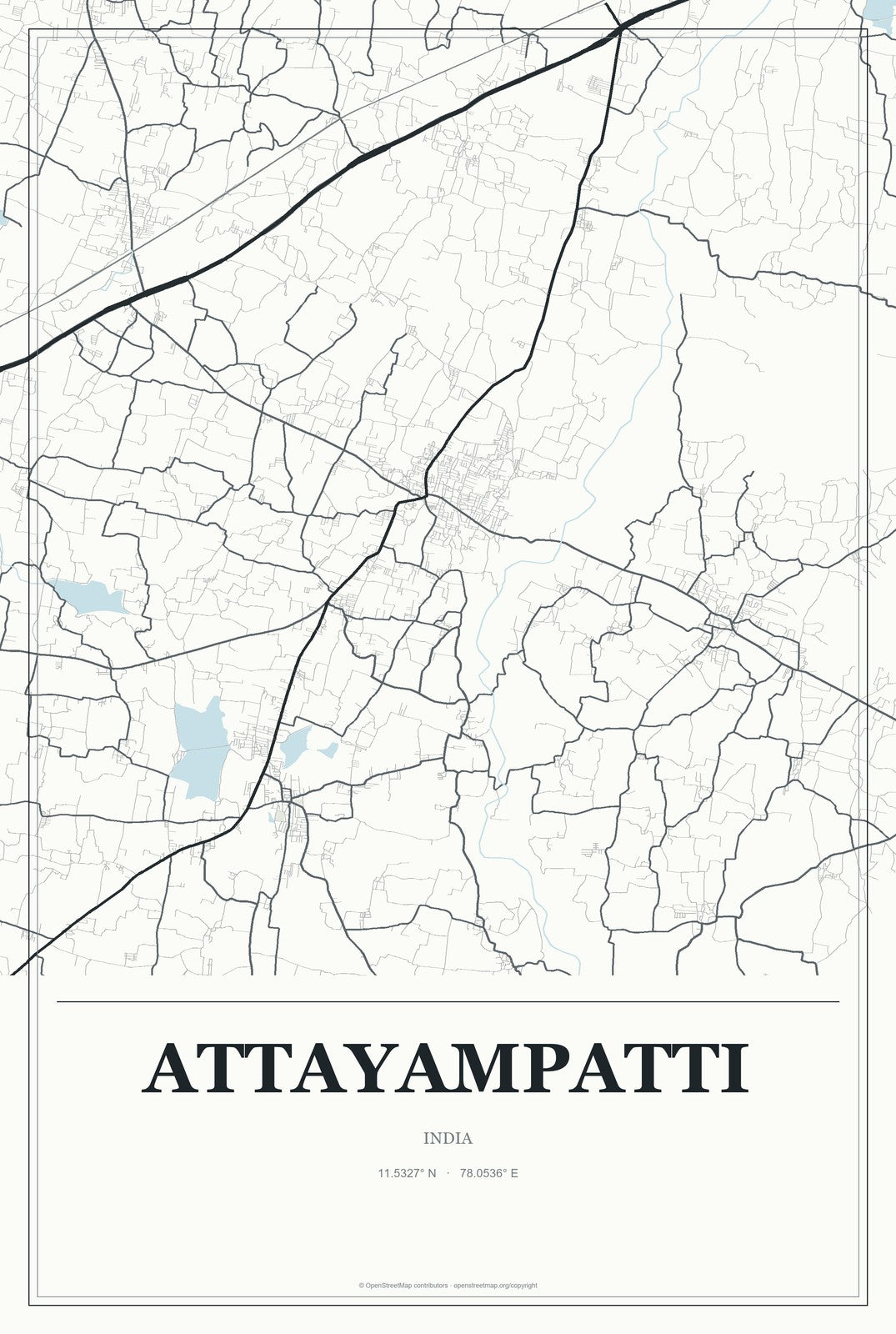 Attayampatti, India City Map Aluminum Sign in Gallery Air style