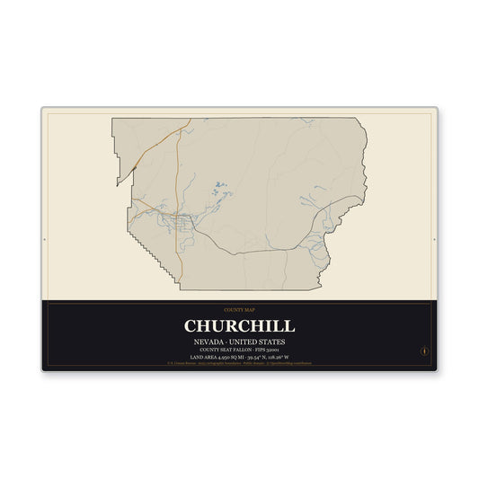 Churchill County, Nevada Map Aluminum Sign in Museum Plaque style