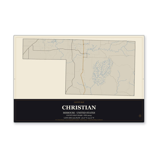 Christian County, Missouri Map Aluminum Sign in Museum Plaque style