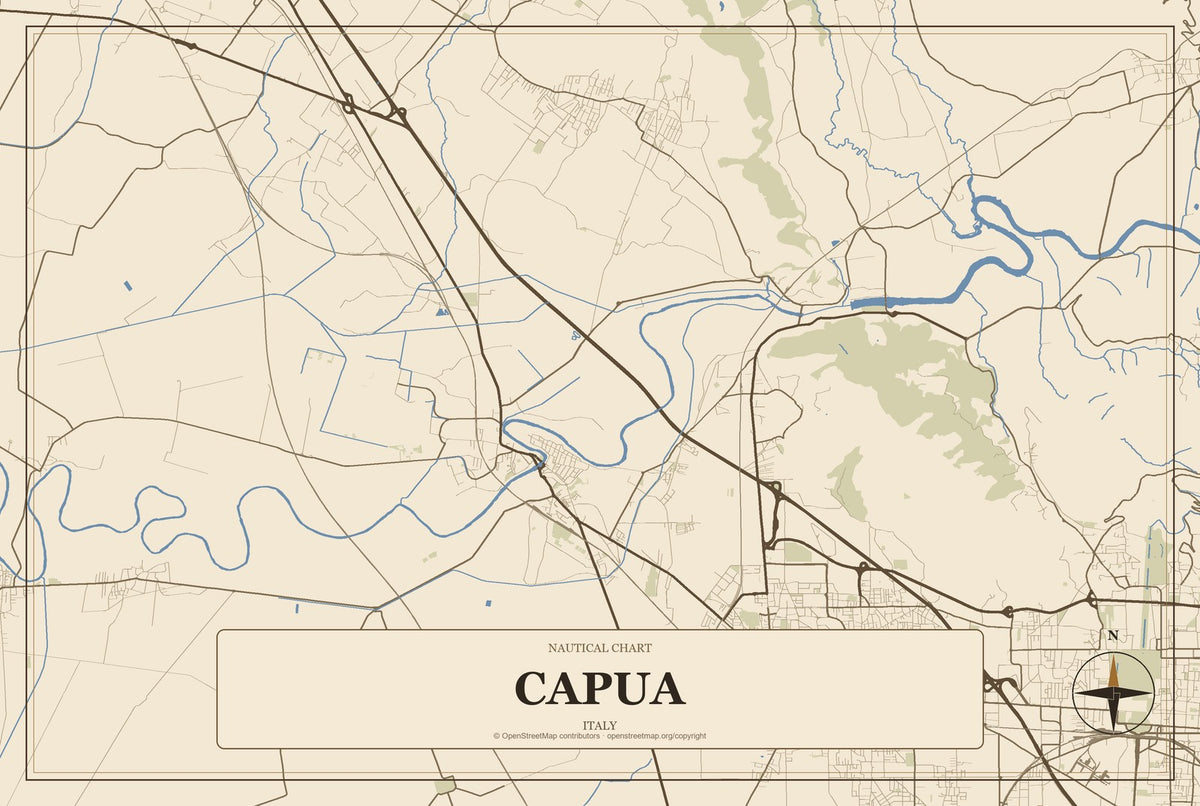Capua, Italy City Map Aluminum Sign in Heritage Nautical style