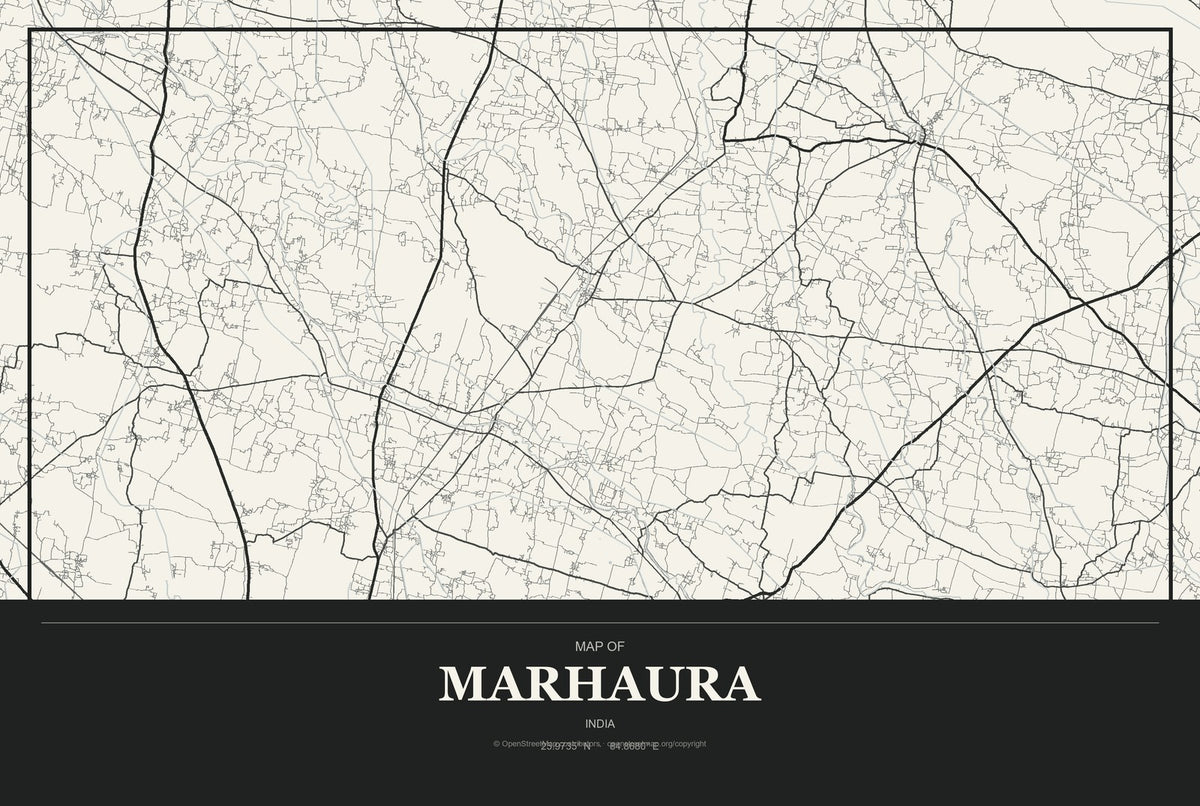 Marhaura, India City Map Aluminum Sign in Museum Plaque style