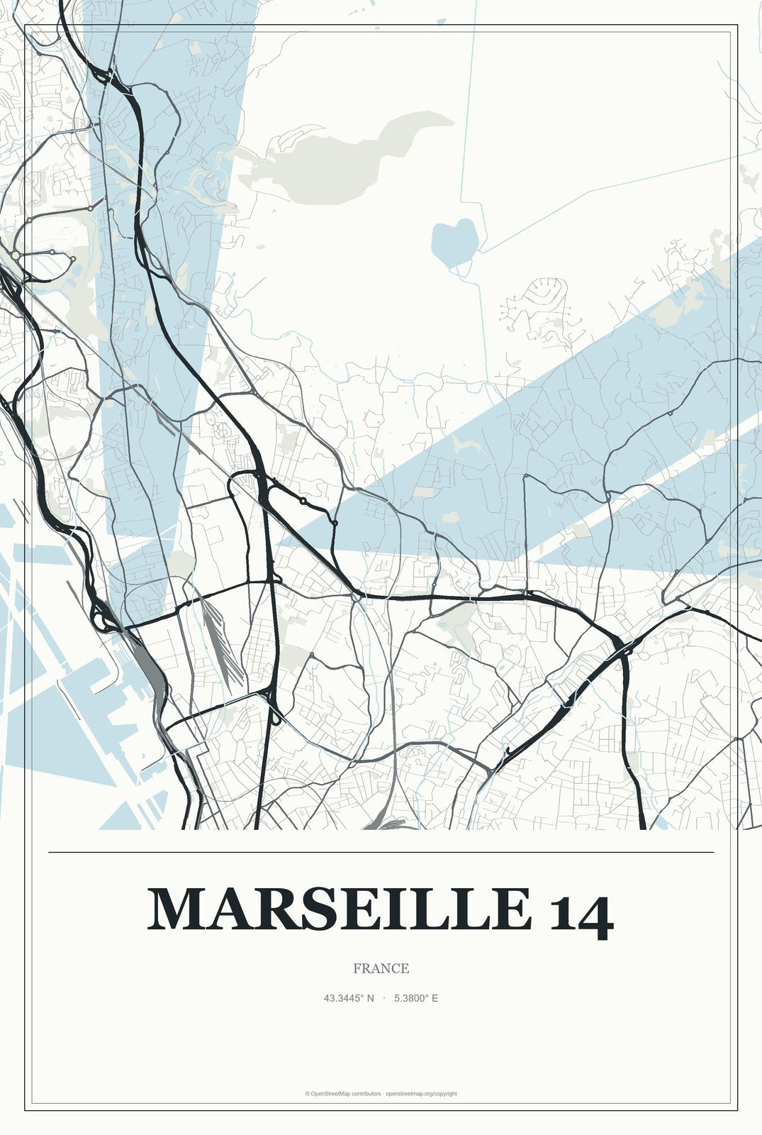 Marseille 14, France City Map Aluminum Sign in Gallery Air style