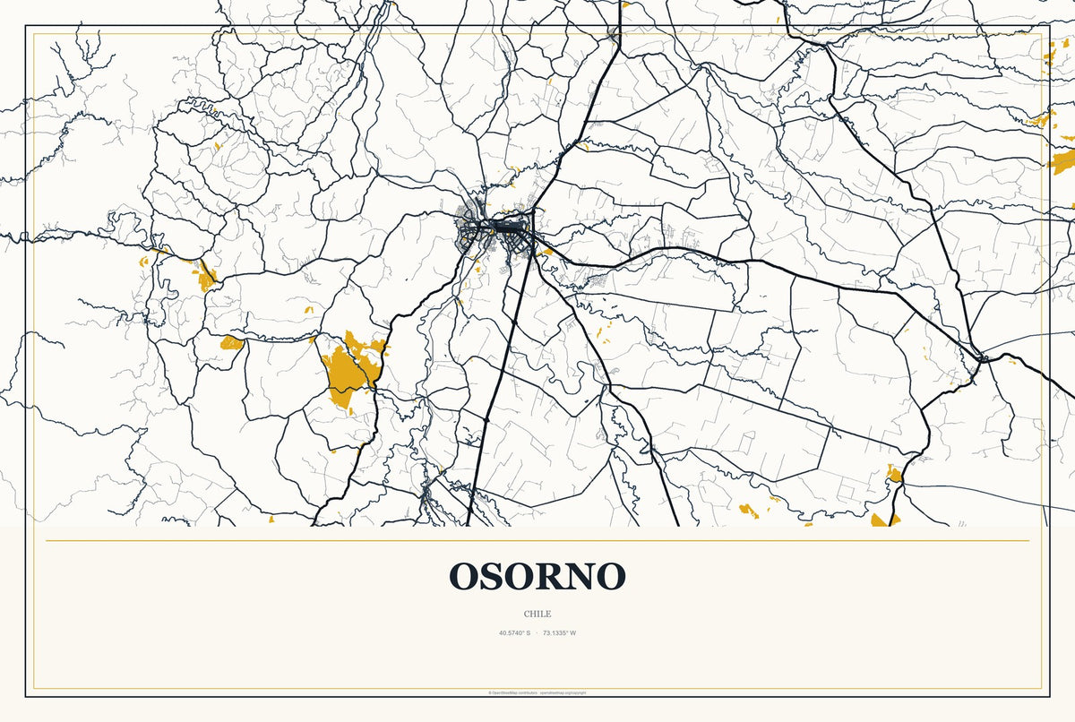 Osorno, Chile City Map Aluminum Sign in Citrine Modern style