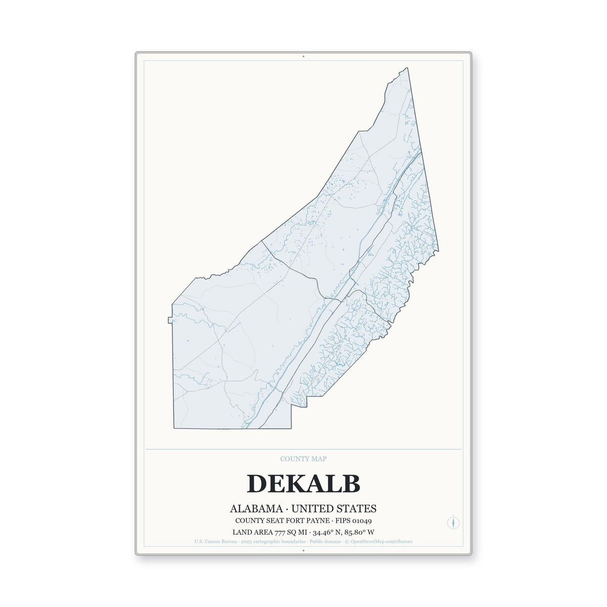 DeKalb County, Alabama Map Aluminum Sign in Gallery Air style