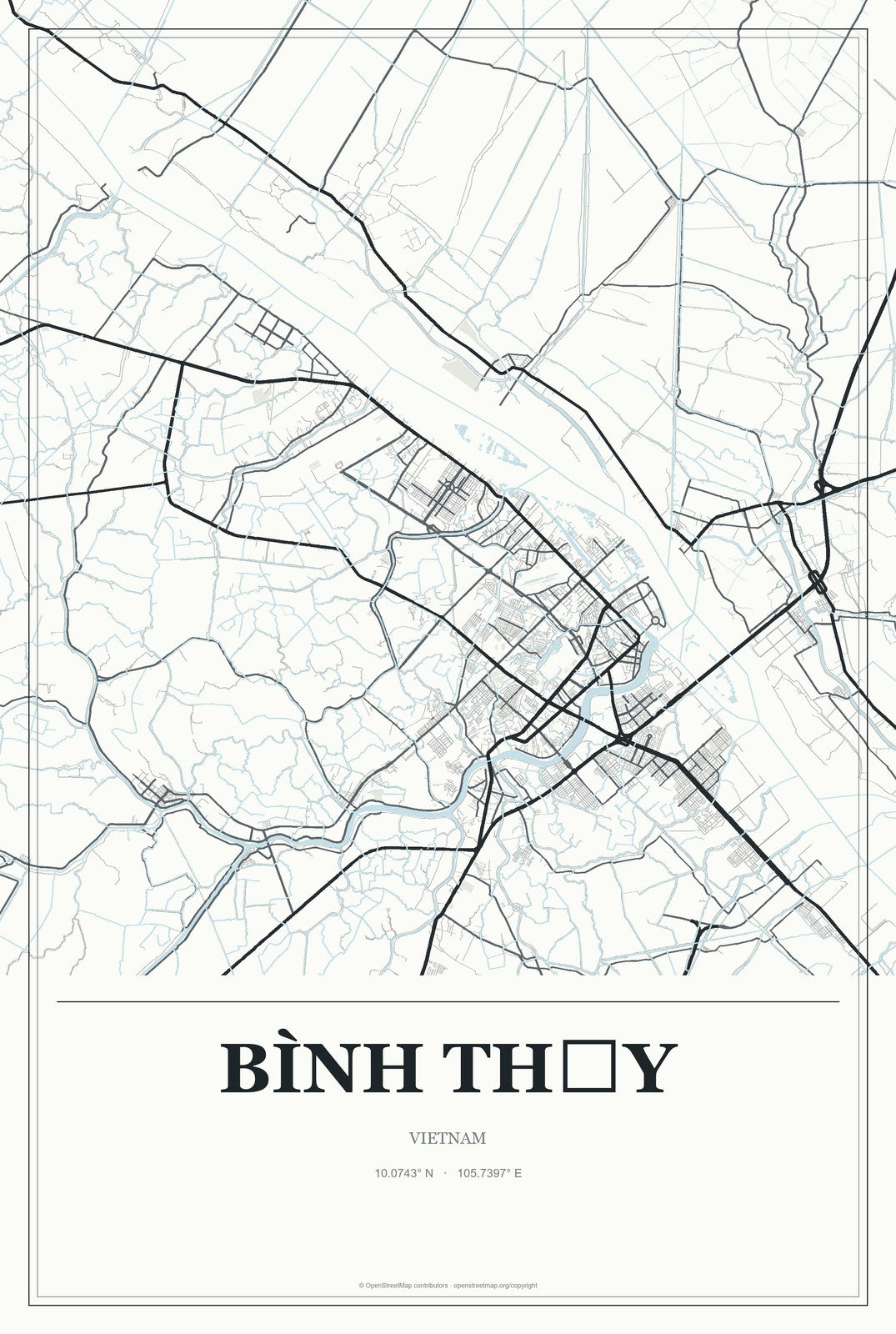 Bình Thủy, Vietnam City Map Aluminum Sign in Gallery Air style