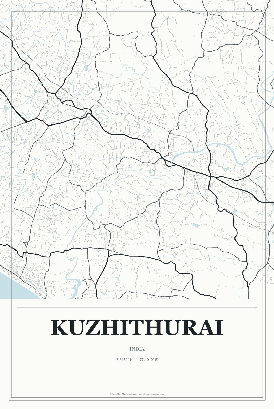 Kuzhithurai, India City Map Aluminum Sign in Gallery Air style
