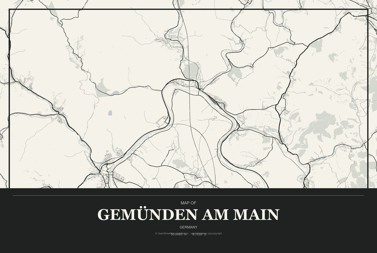 Gemünden am Main, Germany City Map Aluminum Sign in Museum Plaque style