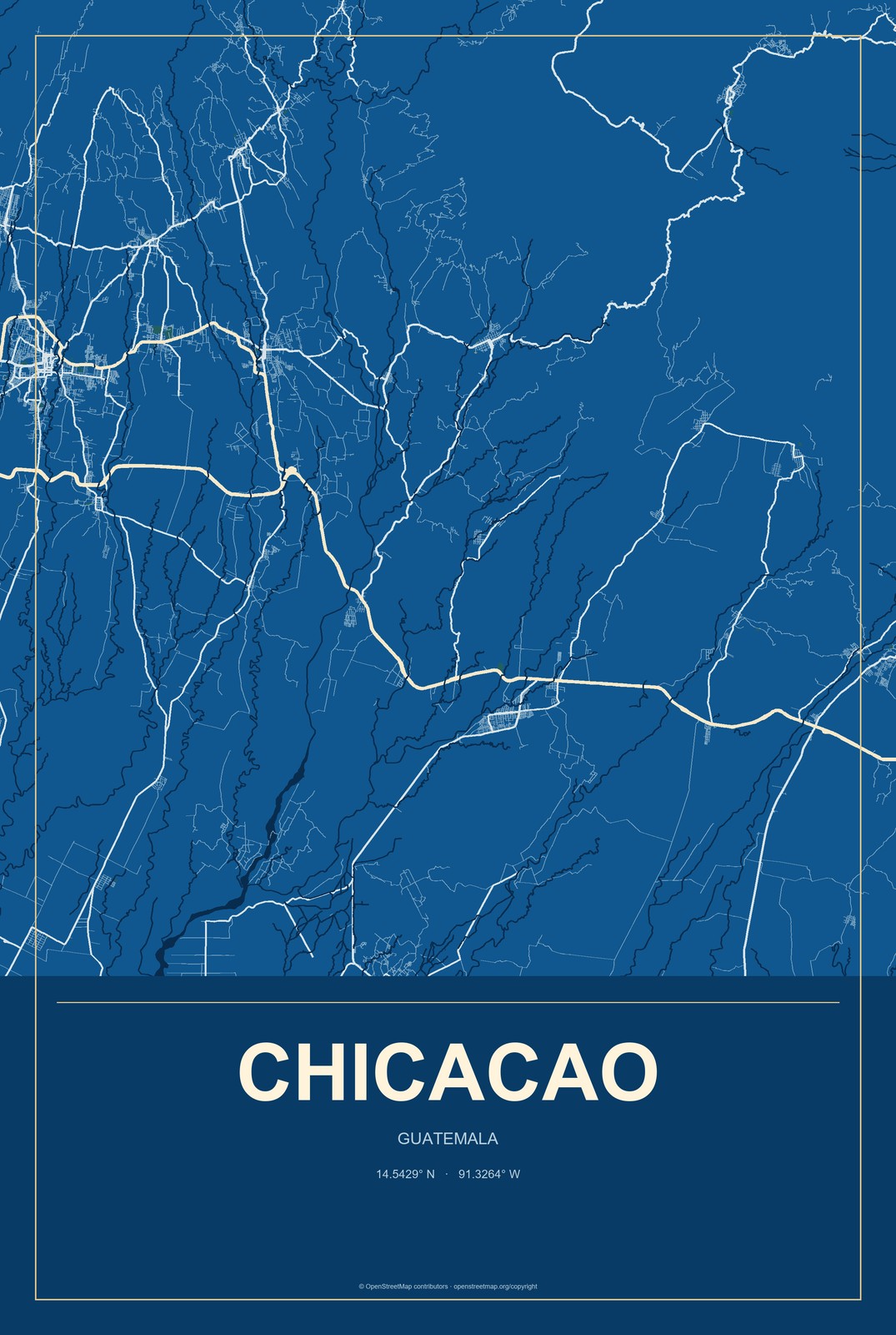 Chicacao, Guatemala City Map Aluminum Sign in Harbor Cobalt style