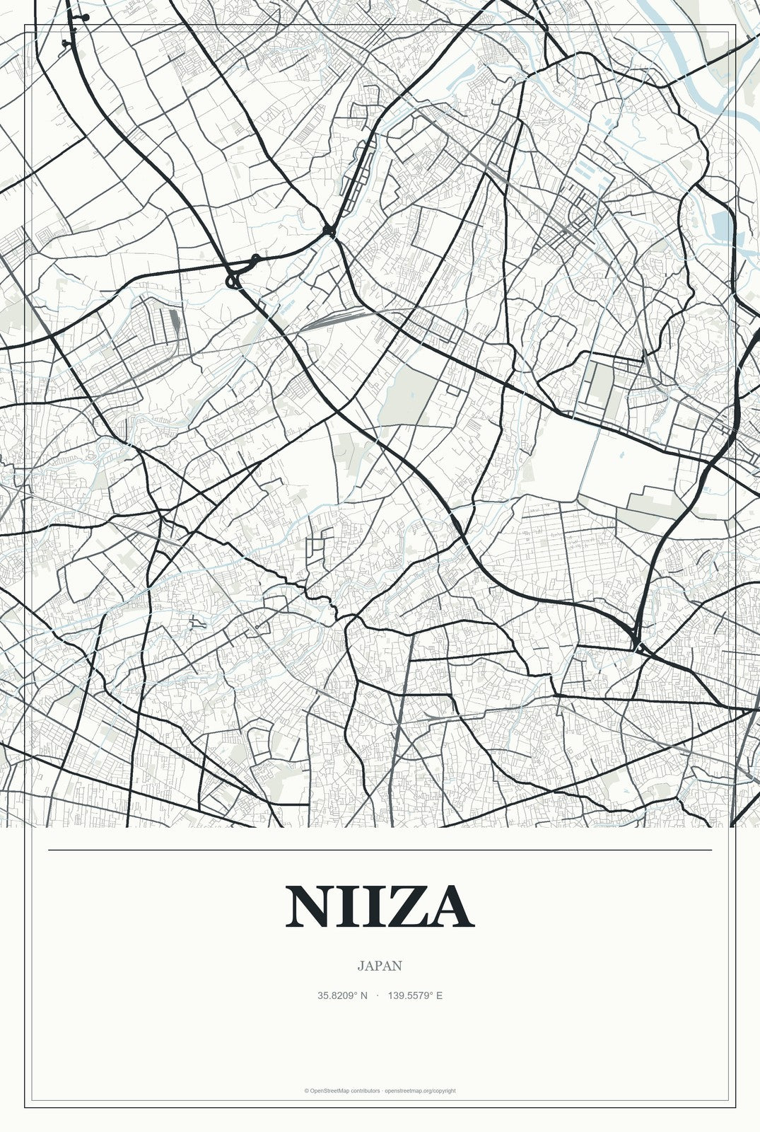 Niiza, Japan City Map Aluminum Sign in Gallery Air style