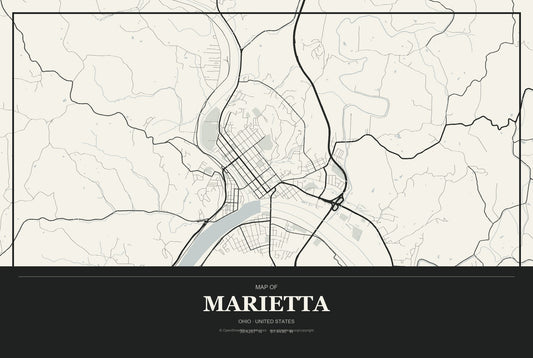 Marietta, Ohio City Map Aluminum Sign in Museum Plaque style