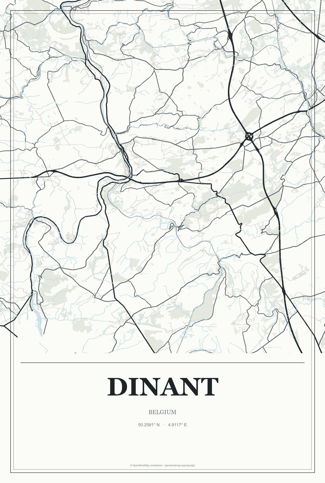 Dinant, Belgium City Map Aluminum Sign in Gallery Air style