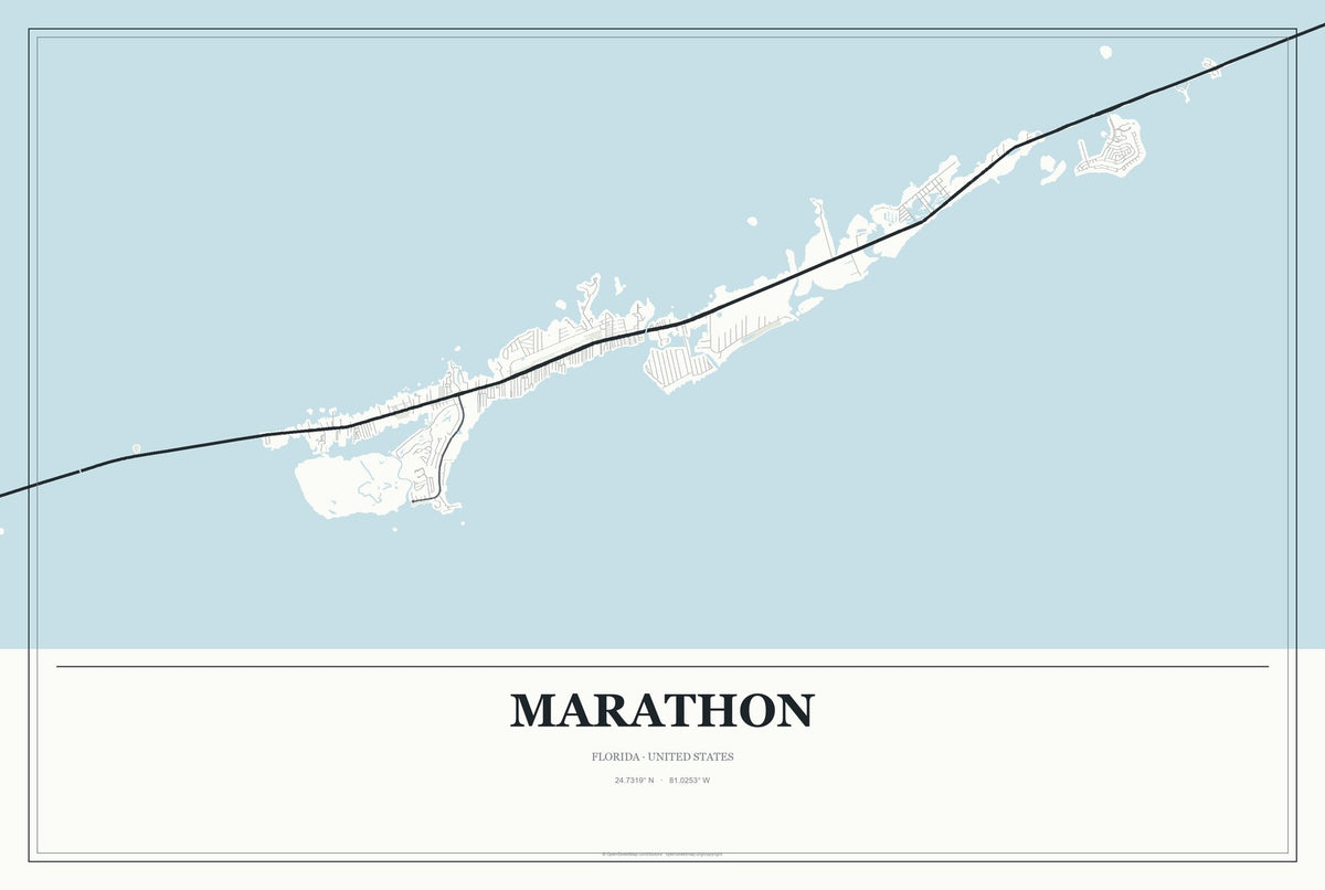 Marathon, Florida City Map Aluminum Sign in Gallery Air style