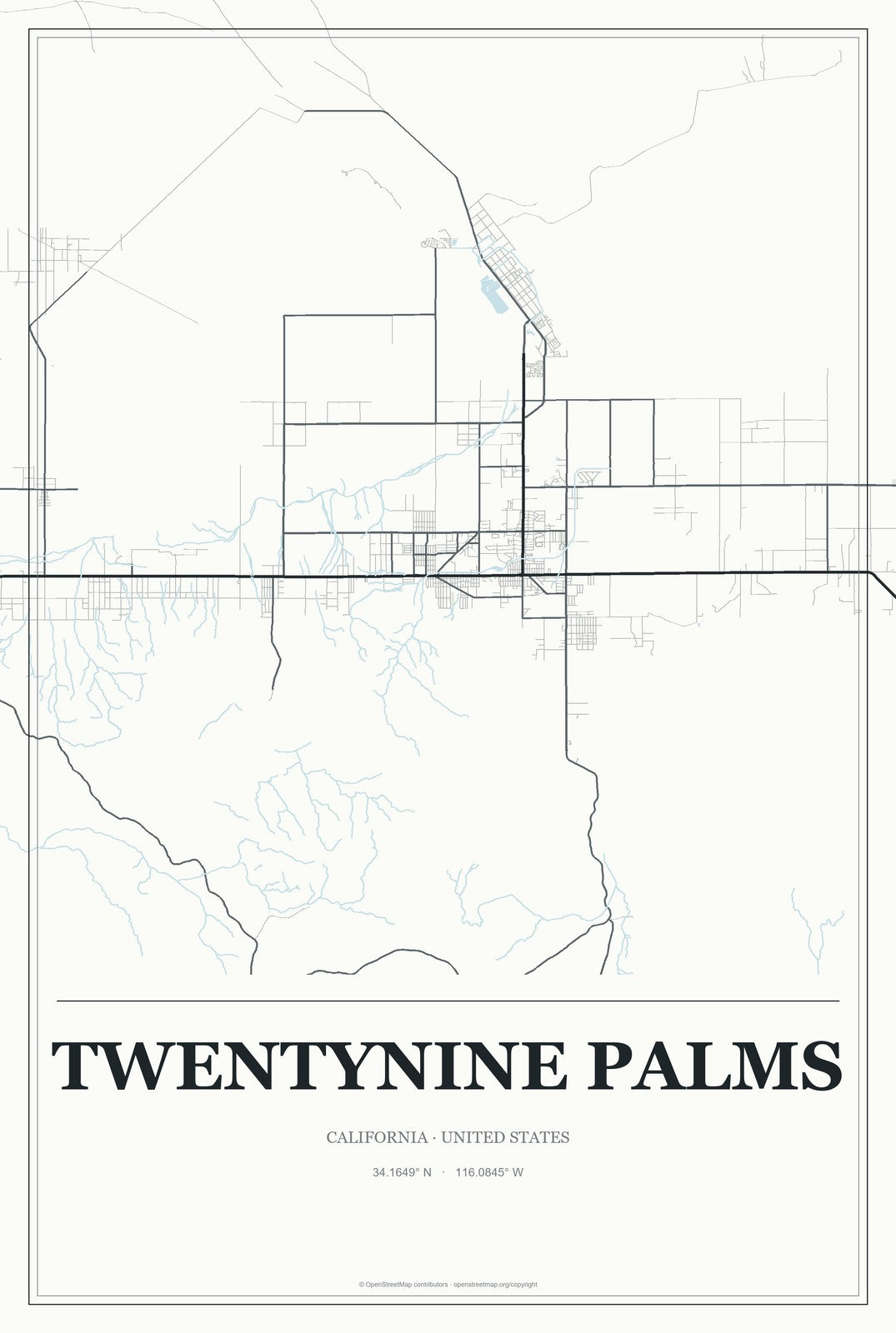 Twentynine Palms, California City Map Aluminum Sign in Gallery Air style