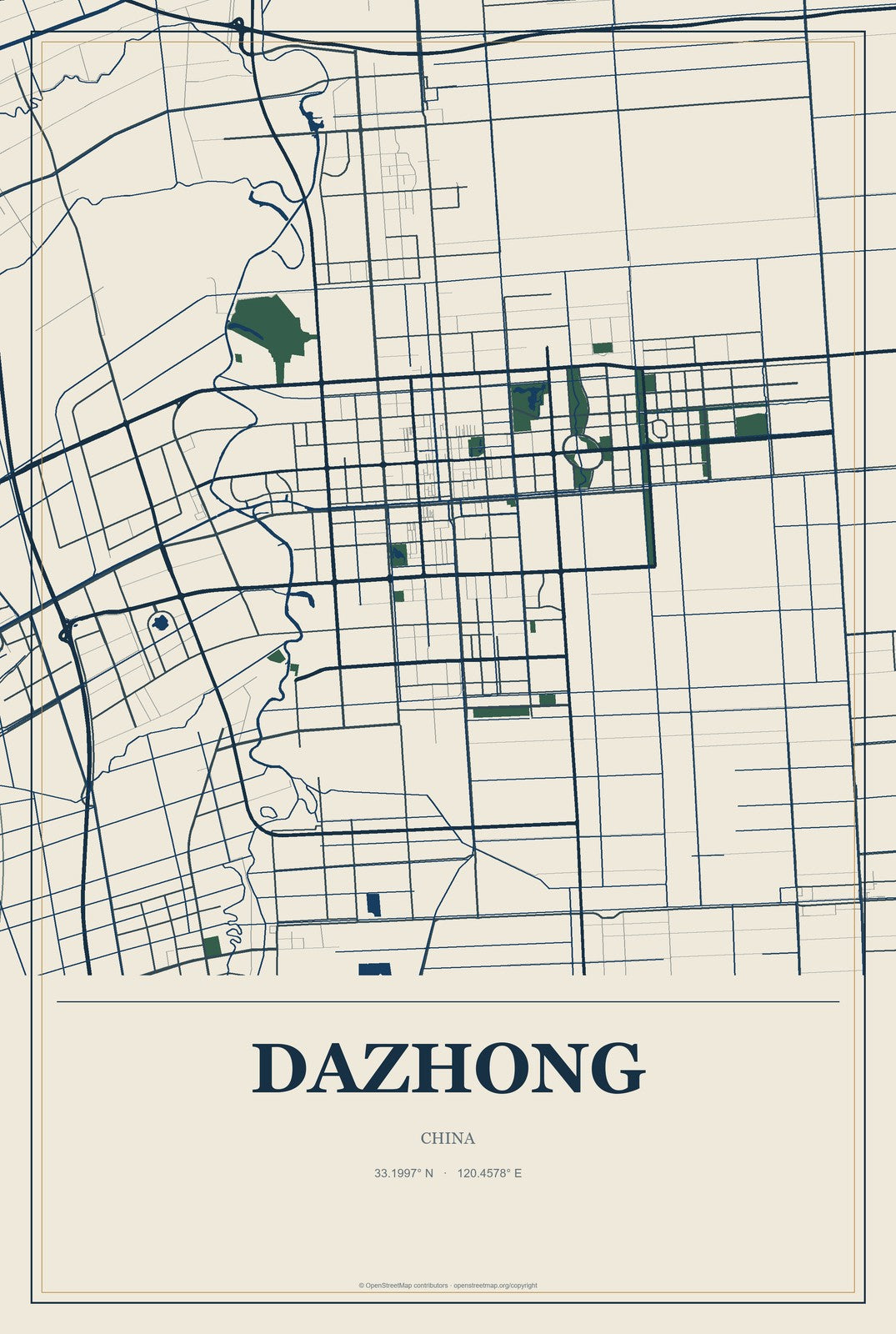 Dazhong, China City Map Aluminum Sign in Coastal Cutout style