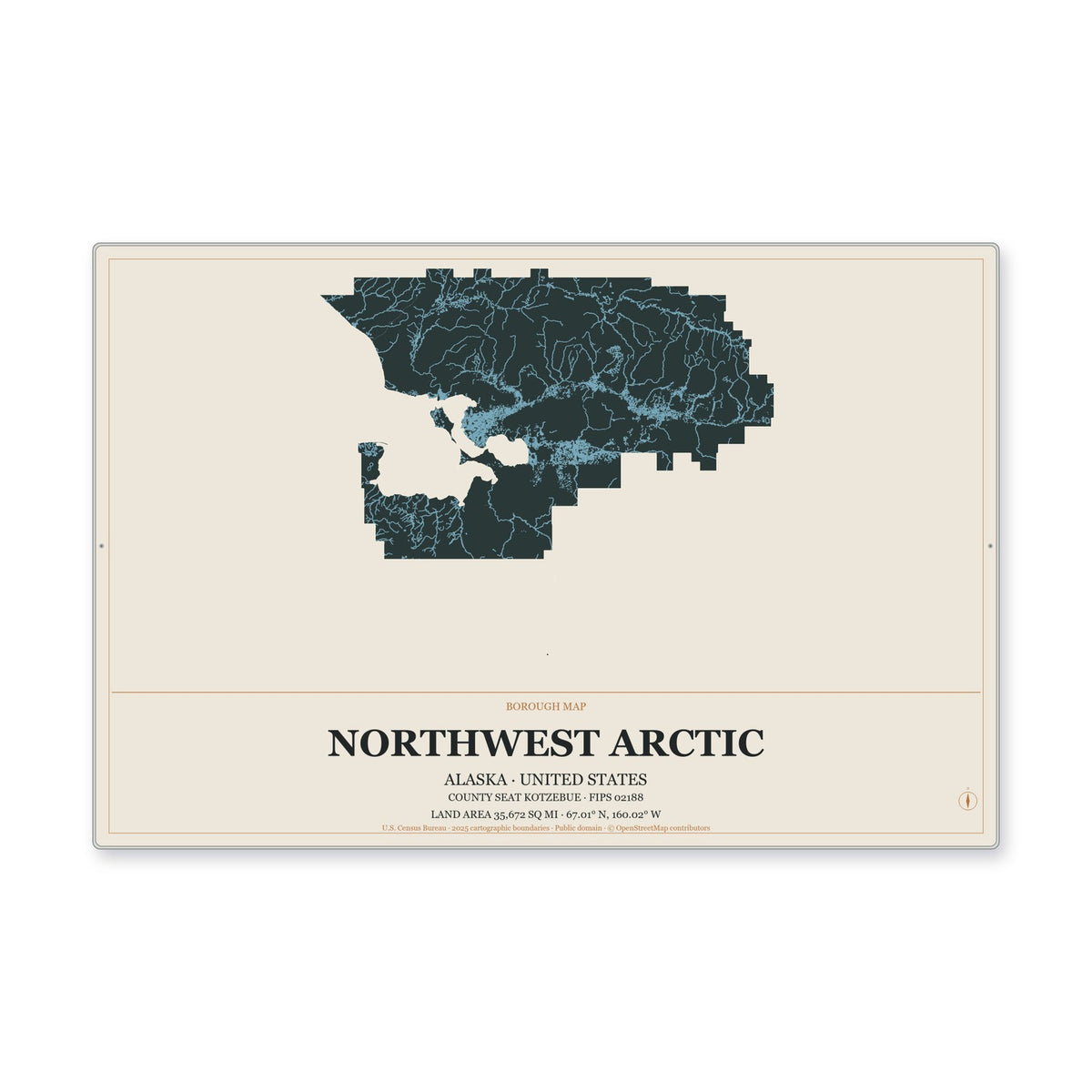 Northwest Arctic Borough, Alaska Map Aluminum Sign in Headline Atlas style