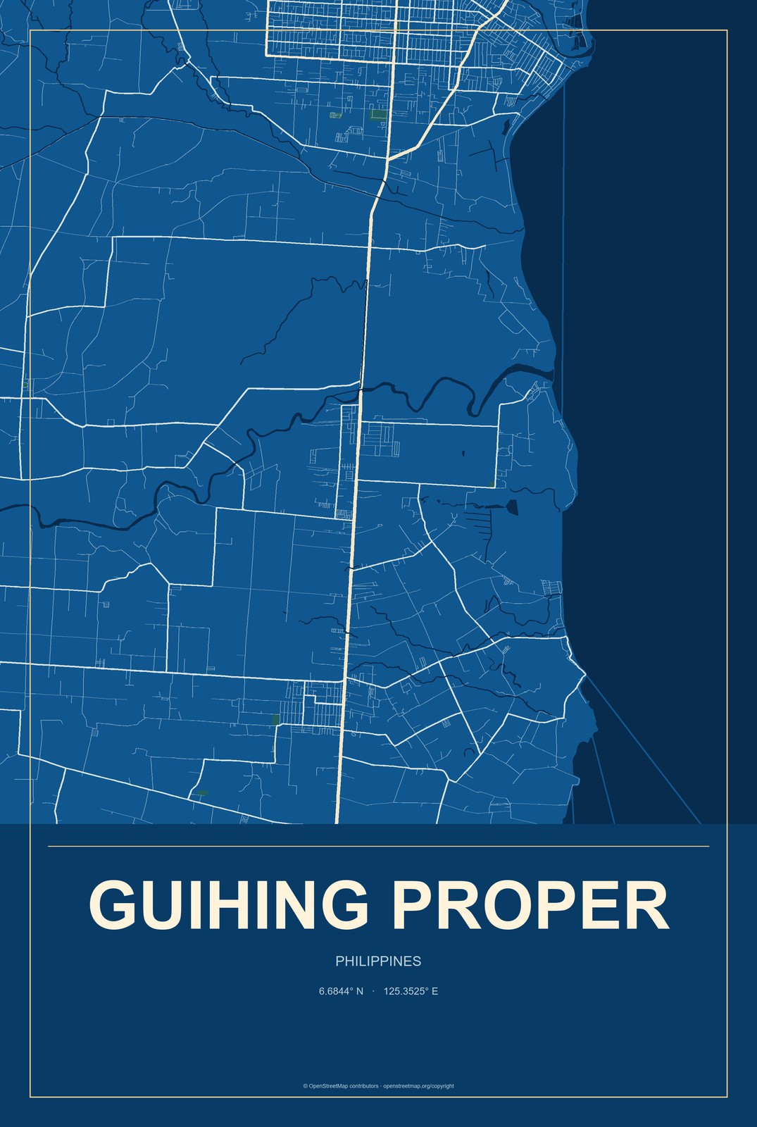 Guihing Proper, Philippines City Map Aluminum Sign in Harbor Cobalt style