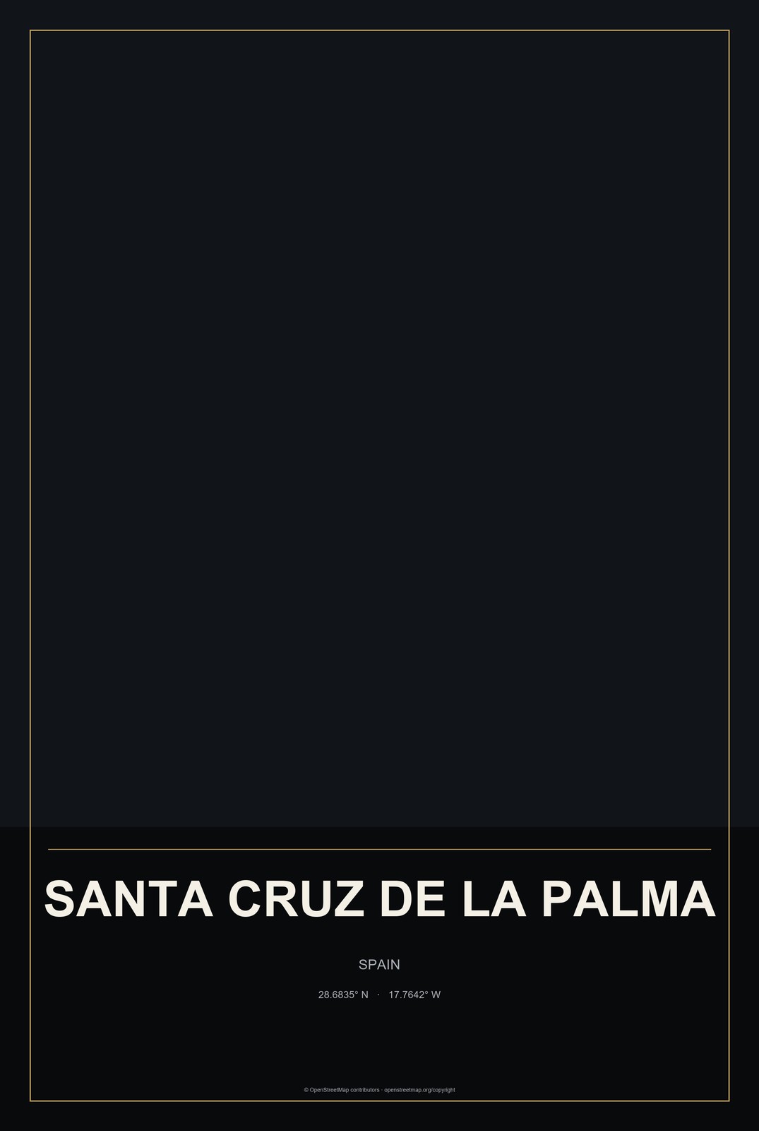 Santa Cruz de la Palma, Spain City Map Aluminum Sign in Metropolitan Noir style