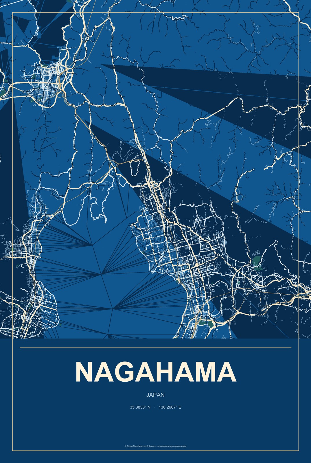 Nagahama, Japan City Map Aluminum Sign in Harbor Cobalt style