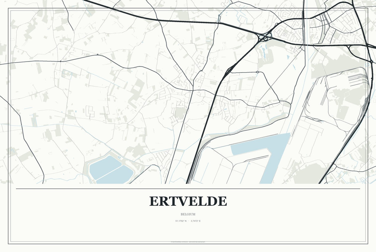 Ertvelde, Belgium City Map Aluminum Sign in Gallery Air style