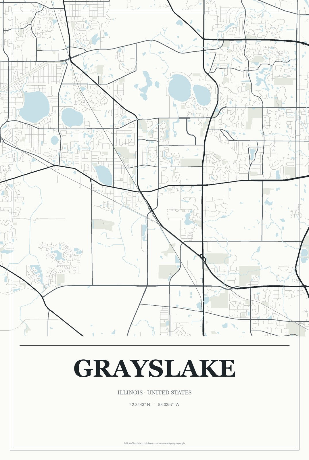 Grayslake, Illinois City Map Aluminum Sign in Gallery Air style