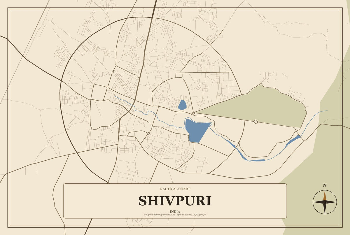 Shivpuri, India City Map Aluminum Sign in Heritage Nautical style