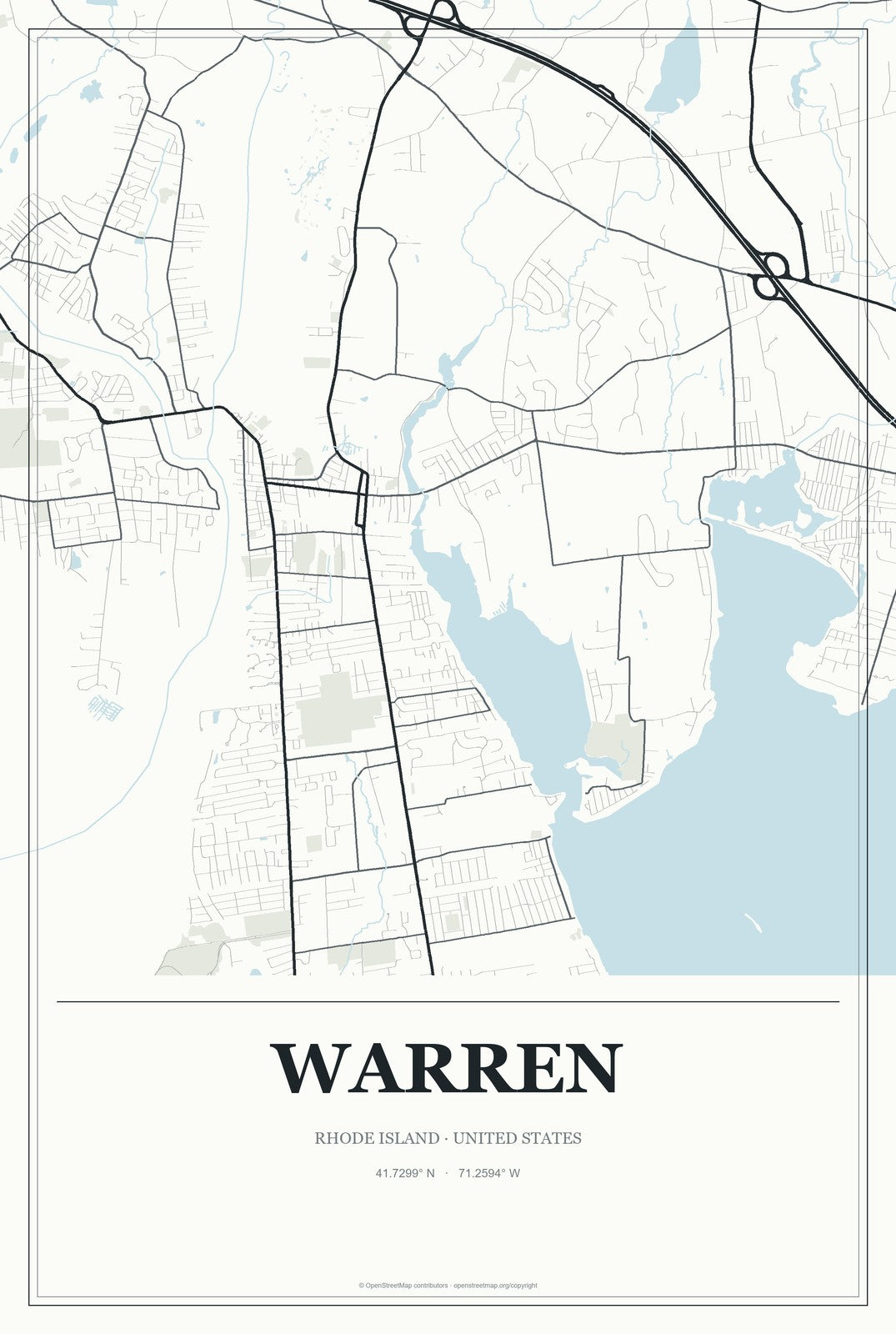 Warren, Rhode Island City Map Aluminum Sign in Gallery Air style