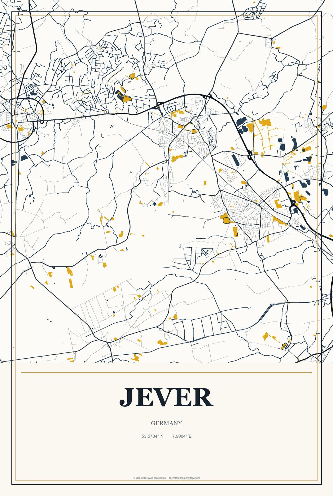 Jever, Germany City Map Aluminum Sign in Citrine Modern style
