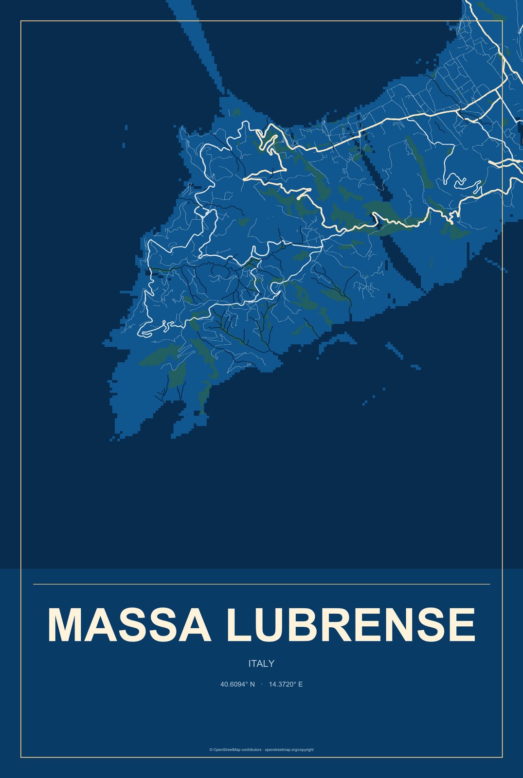 Massa Lubrense, Italy City Map Aluminum Sign in Harbor Cobalt style