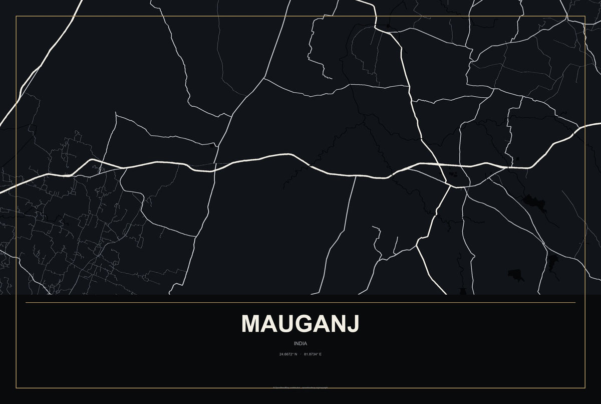 Mauganj, India City Map Aluminum Sign in Metropolitan Noir style