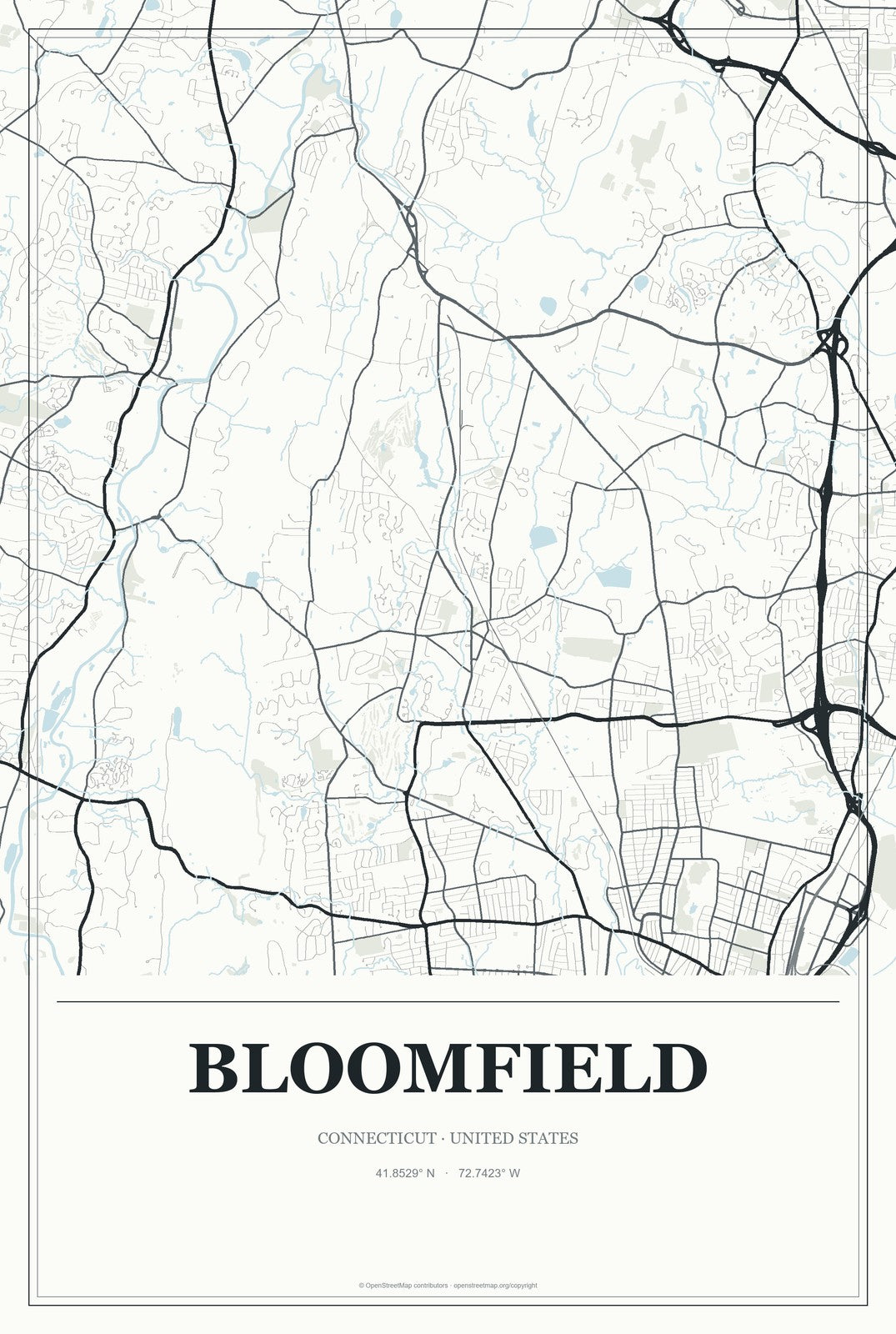 Bloomfield, Connecticut City Map Aluminum Sign in Gallery Air style