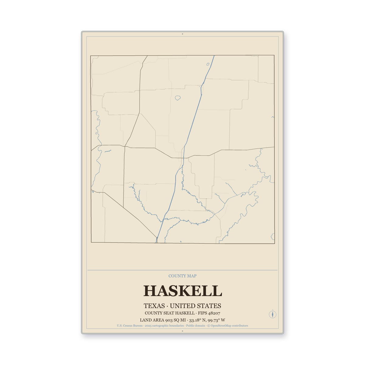 Haskell County, Texas Map Aluminum Sign in Heritage Nautical style