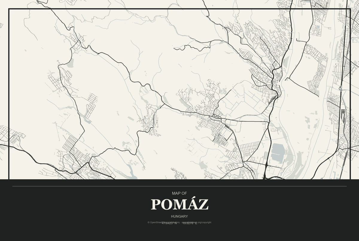 Pomáz, Hungary City Map Aluminum Sign in Museum Plaque style
