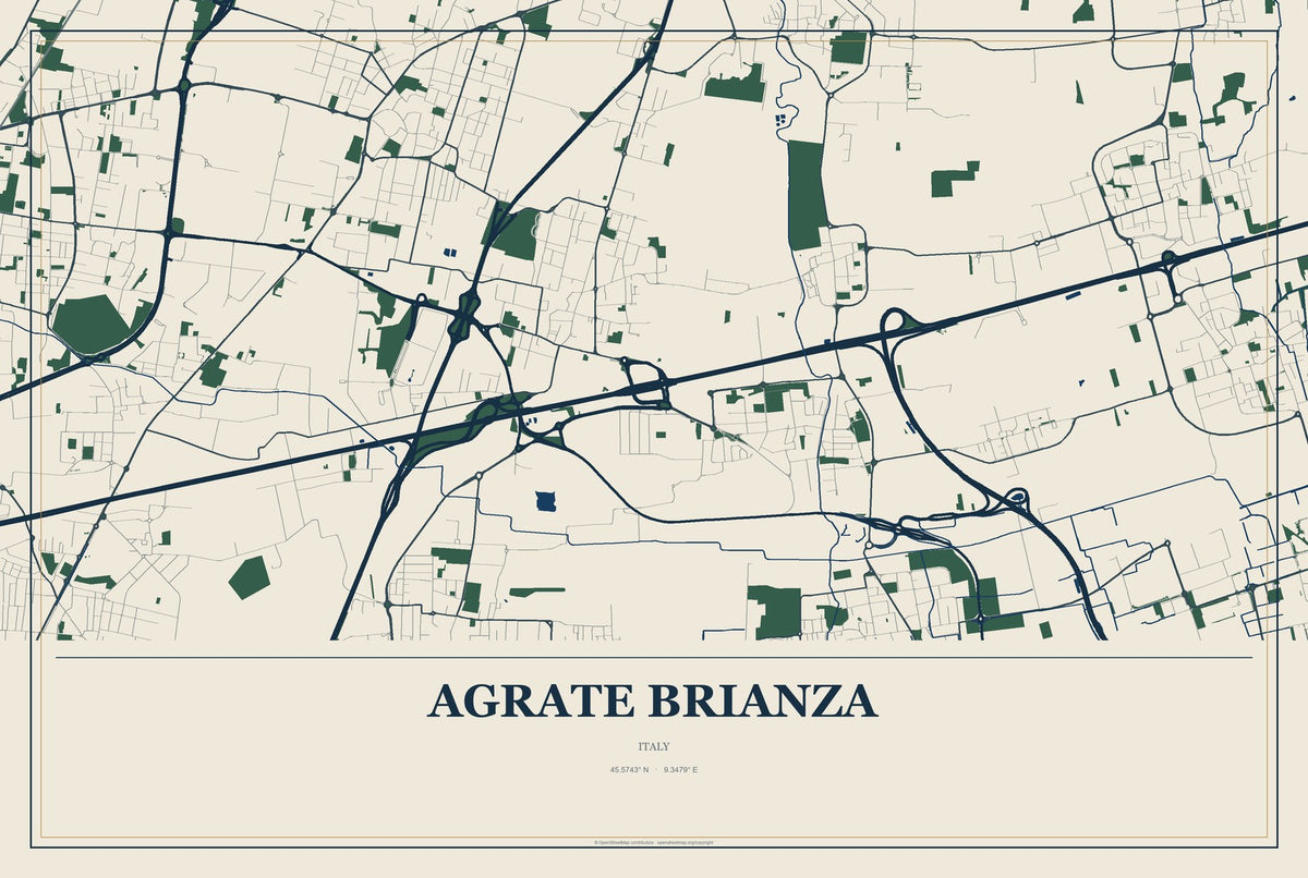 Agrate Brianza, Italy City Map Aluminum Sign in Coastal Cutout style