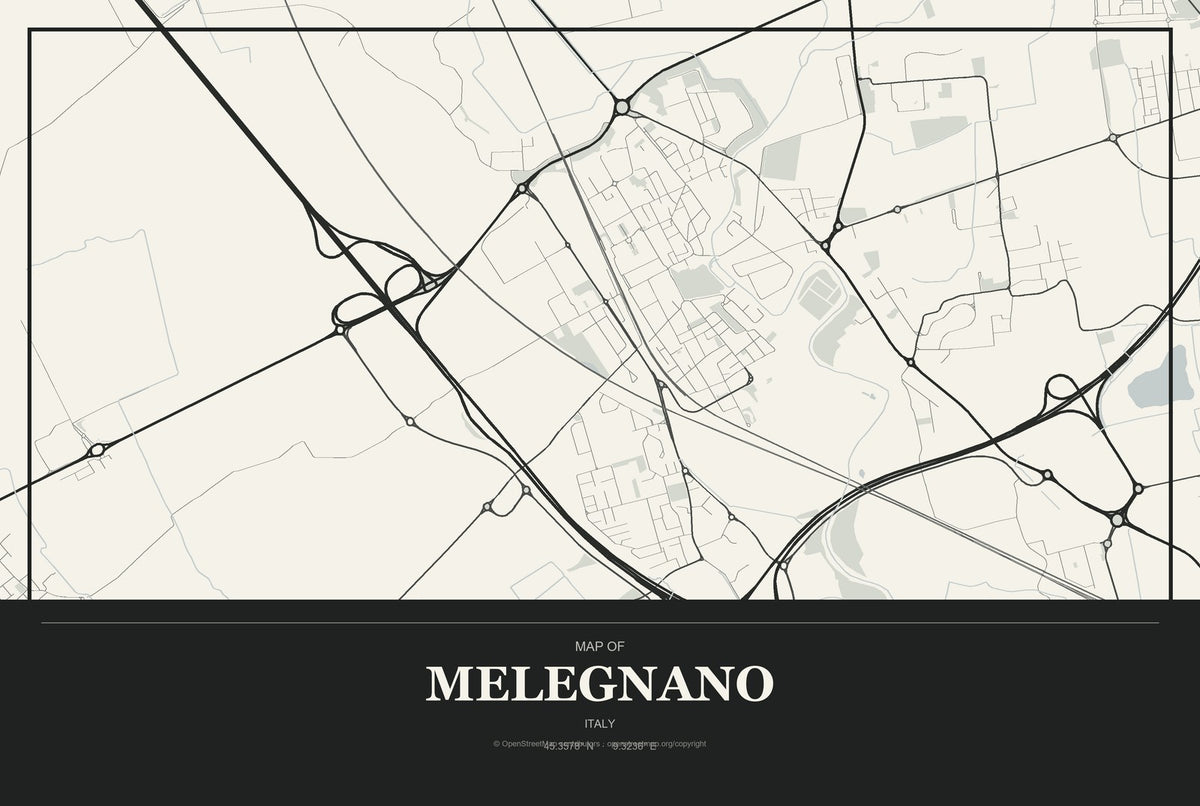 Melegnano, Italy City Map Aluminum Sign in Museum Plaque style