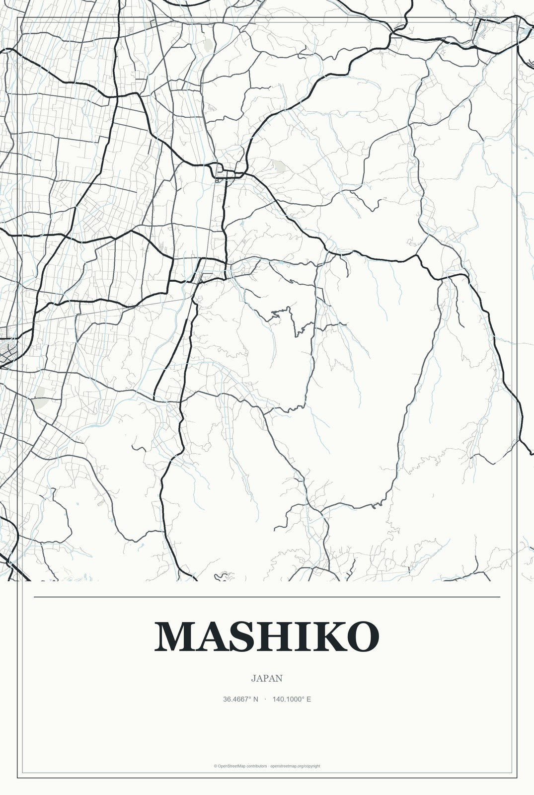 Mashiko, Japan City Map Aluminum Sign in Gallery Air style