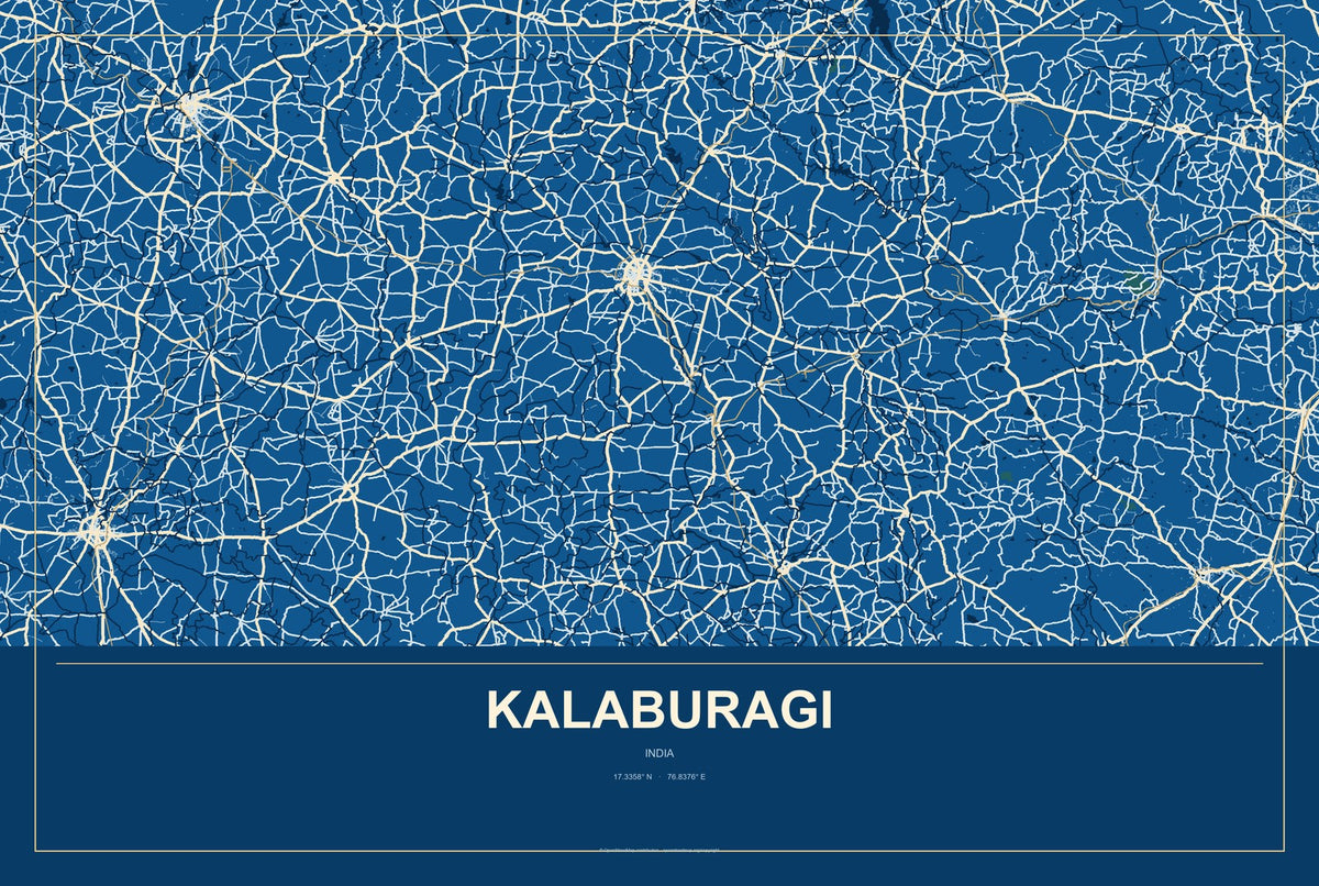 Kalaburagi, India City Map Aluminum Sign in Harbor Cobalt style