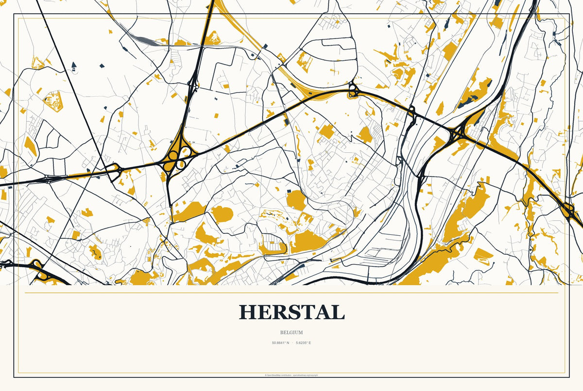 Herstal, Belgium City Map Aluminum Sign in Citrine Modern style