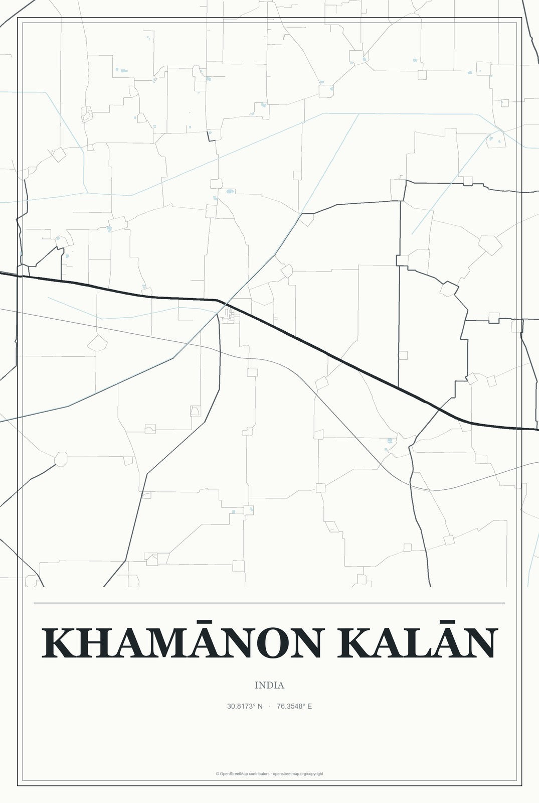 Khamānon Kalān, India City Map Aluminum Sign in Gallery Air style