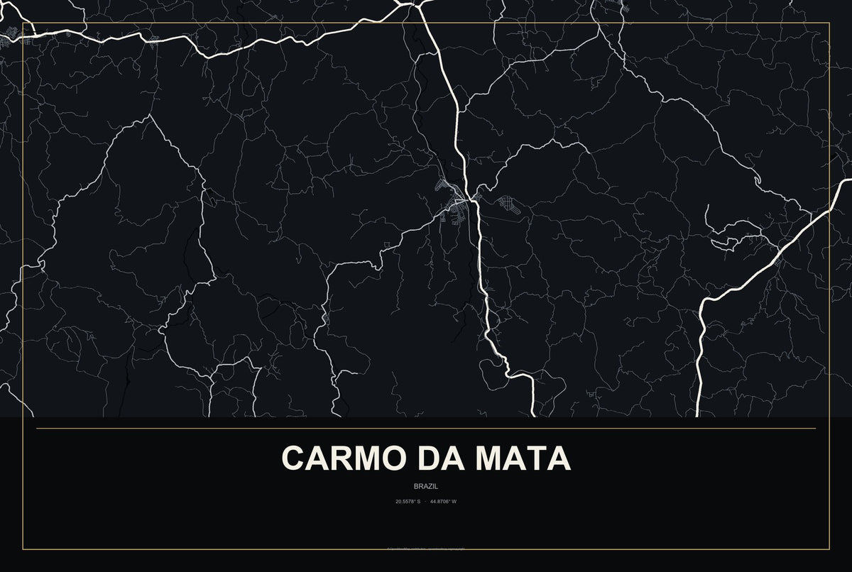 Carmo da Mata, Brazil City Map Aluminum Sign in Metropolitan Noir style