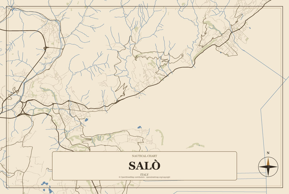 Salò, Italy City Map Aluminum Sign in Heritage Nautical style